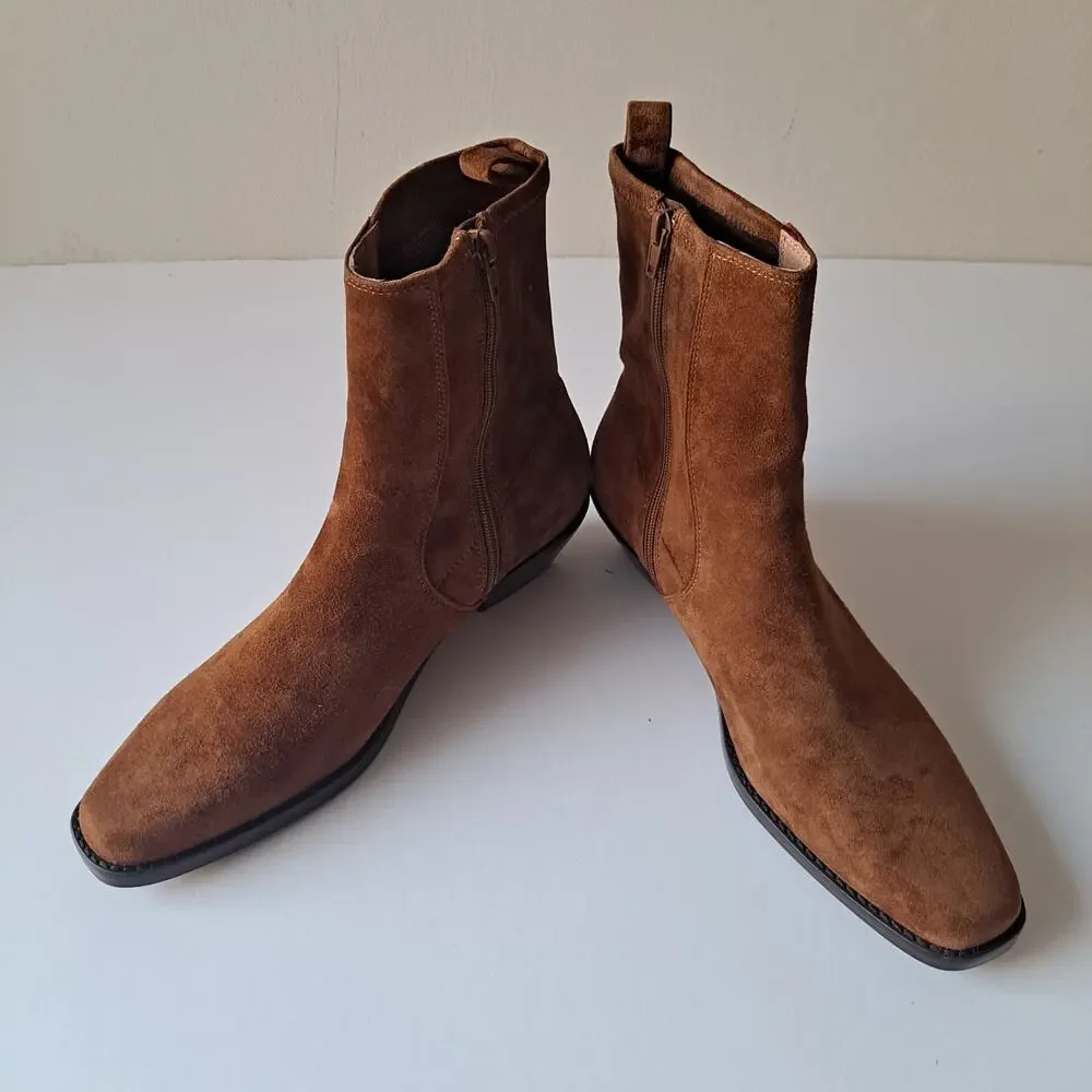 NWOB Madewell Idris Square Toe Suede Western Ankle Boots Russet Womens Size 11